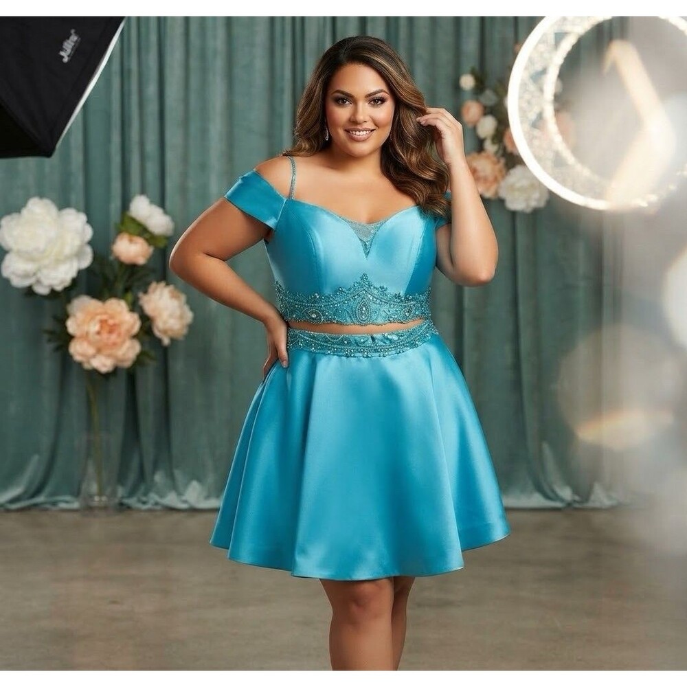 NWT Juliet style 790 Short 2-piece Hoco Prom Dress Size XL sequin beads flared